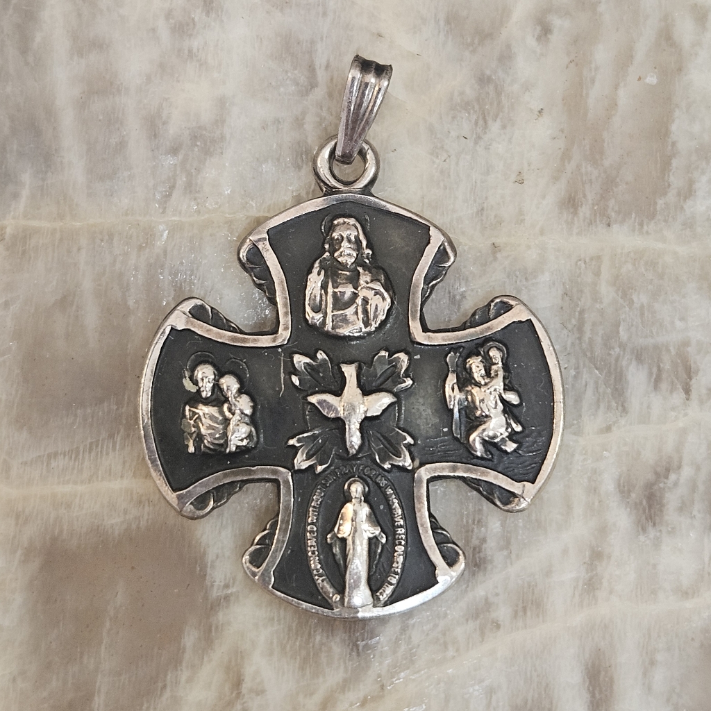 Antique Creed Sterling Silver 925 Saint Dove Catholic 925 Pendant